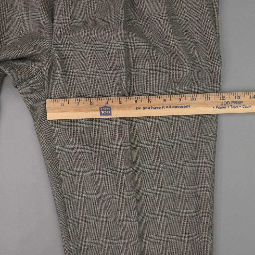 Polo University Pants Mens 35x32 Gray Wool Glen Plaid Pleated Cuffed Trousers